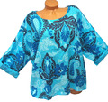 Oversize Damen Shirt Bluse Tunika Leinen Optik  T-Shirt Türkis  44 46 48    #14