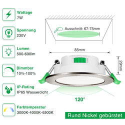 68mm LED Einbaustrahler Decken Leuchte Flach Strahler Dimmbar 230V Einbau Spot