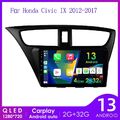 2+32GB Autoradio Navi Android 13 GPS QLED BT WIFI Für Honda Civic IX 2012-2017