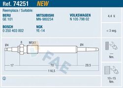 FAE Glühkerze 74251 M 8x1 für VW GOLF 5 1K1 TOURAN 1T1 1T2 Variant 1K5 PLUS 5M1