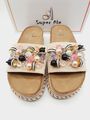 Damen Pantoletten Sommer Plateau Schuhe Sandalen Strass schwarz beige Fuchsia