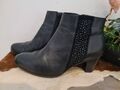 Gabor Echtleder-Stiefeletten Stiefel Boots Gr. 39 (6) schwarz Strass-Steinchen 