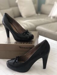 Tamaris Damen Schuhe Pumps Gr 38 Echt Leder Lackleder Top Zustand schwarz