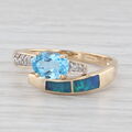 1.03ctw Blau Topas Diamant Opal Umgehen Ring 14k Gelbgold Größe 7