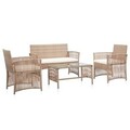 4-tlg. Garten-Lounge-Set mit Auflage Poly Rattan Beige