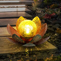 Außenleuchte Solarlampe Gartendeko LED Lotusblume Crackle Glaskugel gold amber 