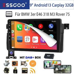 9" DAB+ Carplay Autoradio Android 13 32G GPS KAM Für BMW E46 318 325 Rover 75 M3