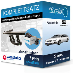 Für Seat Exeo ST 06.09- WESTFALIA Anhängerkupplung abnehmbar + 7polig E-Satz AHKWESTFALIA abnehmbar 344074600001 & ERICH JAEGER