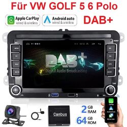 DAB+ Android 13 Autoradio Carplay Navi KAM Für VW GOLF 5 6 Touran Polo EOS 2+64G