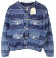 Sandro Für The Future Briac Jacke Damen (Eu) 40 Denim Streifen Patchwork Knöpfe