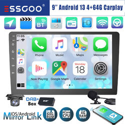 DAB+ 9'' 2DIN Android 13 Autoradio Carplay 4+64G GPS Nav BT WIFI RDS USB MIK KAM