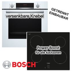 Herdset autark Bosch Backofen weiß Teleskopauszug + Induktionskochfeldautark 60