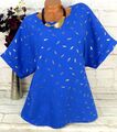 ITALY T Shirt Tunika Bluse Top Oversize Kurz Sommer Leicht Blau XXL 48 50 52