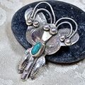 Papillon Navajo  Argent 925 Turquoise Native American Sterling Silver Brooch 