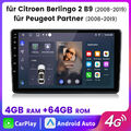 Für Citroen Berlingo B9 Peugeot Partner 4+64G 9"Android13 Autoradio GPS Car-Play