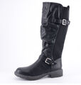 Damen Stiefel Weitschaft ungefüttert Boots dehnbar elastisch Schwarz Gr. 39