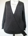 Sheego Damen Strickjacke 44/46 Schwarz Cardigan Glitzer Wickeljacke Langarm