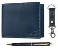 Brandneu Authentisch Marineblau Doppelt Gefaltete Echtleder Herren Etui Mit Pen