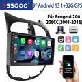 Android 13 9" Autoradio Für PEUGEOT 206 2001-2016 Carplay GPS Navi KAM BT 1+32G