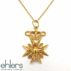 Anhänger Malteserkreuz mit Krone Gold 819er Gelbgold Kettenanhänger Kreuz 1292