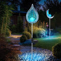 Solarleuchte Außenlampe Steckleuchte LED Flamme Mond blau Crackle Glas 2er Set