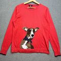 Joules Pullover Damen UK 12 rot Strick Whippet Hund Miranda Pulli Baumwollmischung Welpe