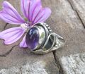 ♞ Ring Blatt mit lila Amethyst Stein des Februar Silber 925 Gr 18,4