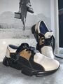 TW Gr. 38 Leder Sneaker Freizeit Schuhe Weiß Schwarz Gold Blau Edel Top