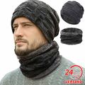 Herren Winter Fleece gefütterte Beanie Mütze Strickmütze Schal Outdoor Warme DE