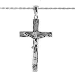 Taufe Kommunion Jesus Christus Korpus Kreuz Anhänger mit Kette Echt Silber 925