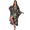 Langer Kimono Schwarz/Bunt   Morgenmantel in tollem Sommer Design   Gr.  S - L