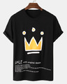 Herren Crown Text Print Rundhalsausschnitt Baumwolle Kurzarm T-Shirt, Schwarz, M