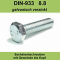 M16 DIN 933 8.8 Sechskant Schrauben verzinkte Maschinen Gewindeschrauben Vz M16x