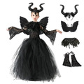 Neu Kinder Maleficent Cosplay Kostüm Kleid Stirnband Mädchen Halloween Outfit