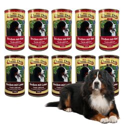 10 x 1250g Hundefutter Classic Dog Mix Lamm & Rind Nassfutter Stücke XL Dosen