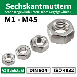 M8 Mutter Sechskantmuttern M6 M7 M10 M12 Edelstahl DIN 934 Schrauben V2A 