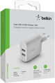 Belkin Dual USB-A Ladegerät 24 Watt Weiß Eurostecker portabel BRANDNEU