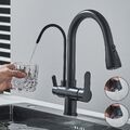 Schwarz 3Wege Küchenarmatur Wasserfilter Wasserhahn Osmoseanlage Trinkwasserhahn
