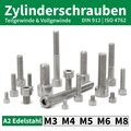 Zylinderschrauben M8 M6 M5 M4 M3 Edelstahl DIN 912 Innensechskant Zylinderkopf