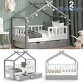 Kinderbett Hausbett Einzelbett Design Weiß Grau modern 70x140 cm Bett VitaliSpa