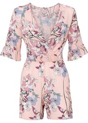 Neu Jumpsuit in Wickeloptik Gr. 34 Rosa Floral Damenjumpsuit Kurz-Overall Onesie