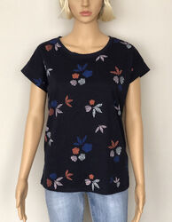 Esprit T-Shirt navy/blau mit Blumen-Häkelei. Bio-Baumwolle,Größe XL, Neu