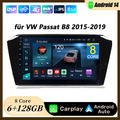 6+128GB Android 14 Carplay Autoradio FM WiFi GPS Navi für VW Passat B8 2015-2019