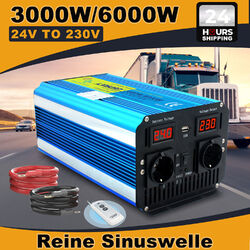 3000W 6000W Reiner Sinus Spannungswandler DC 24V auf AC 230V Wechselrichter USB