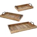 Holztablett Tablett Serviertablett 3 Größen Metallgriff Holz Vintage Küche Bar