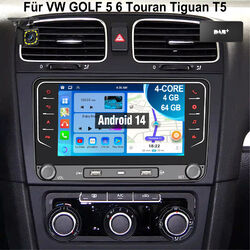 DAB+ Android 14 4+64G CarPlay Autoradio GPS WiFi Kam Für VW GOLF 5 6 Plus Touran