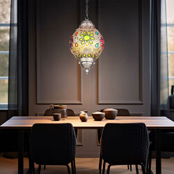 Hängelampe Pendelleuchte Esstischlampe Kristall Küchenlampe silber bunt H 120 cm