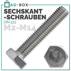 Sechskantschrauben DIN 933 Edelstahl A2 V2A M2 M2,5 M3 M4 M5 M6 M8