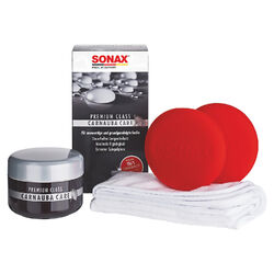 SONAX Carnaubawachs Lackversiegelung Hartwachs Wachs + Applikator + Tuch SetSonax Premium Autopflegeset 200ml Wachs + Zubehör