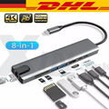 USB C Hub 8in1 Adapter HDMI 4K USB3.0 Micro SD RJ45 Ethernet Netzwerk Macbook DE